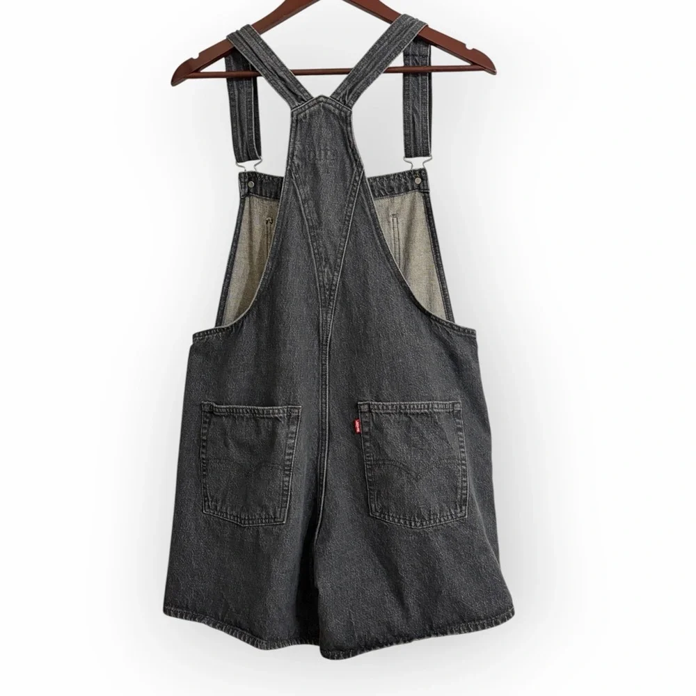 Levis Black Denim Short Overalls with Adjustable Straps Sz M - Picture 4 of 10